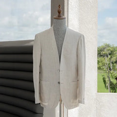 Ring Jacket Collarless Jacket Beige Front View