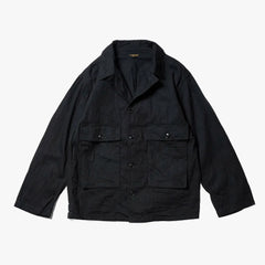 Front view of the A Vontade Naval Utility Jacket in black showing the naval-inspired utility design, button-front closure, and structured silhouette.