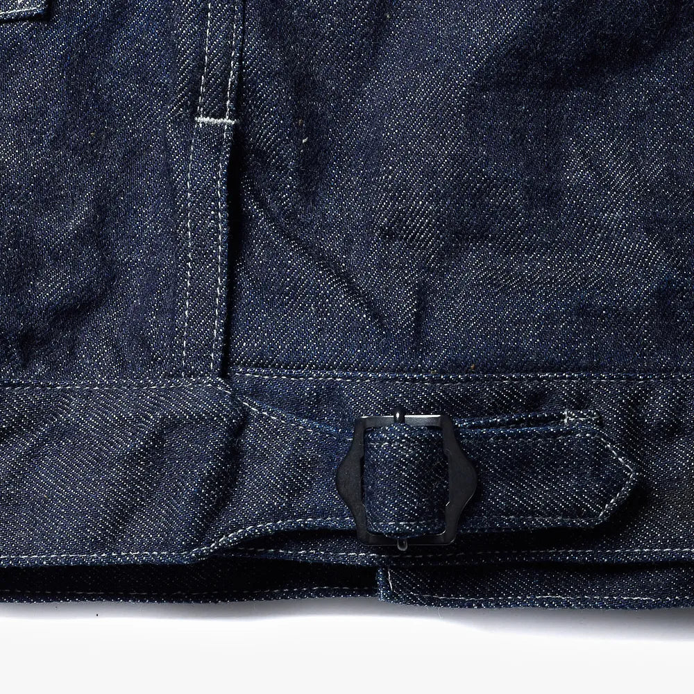 Back view of the A Vontade Coal Mine Blouse in indigo highlighting the clean back construction and balanced proportions.