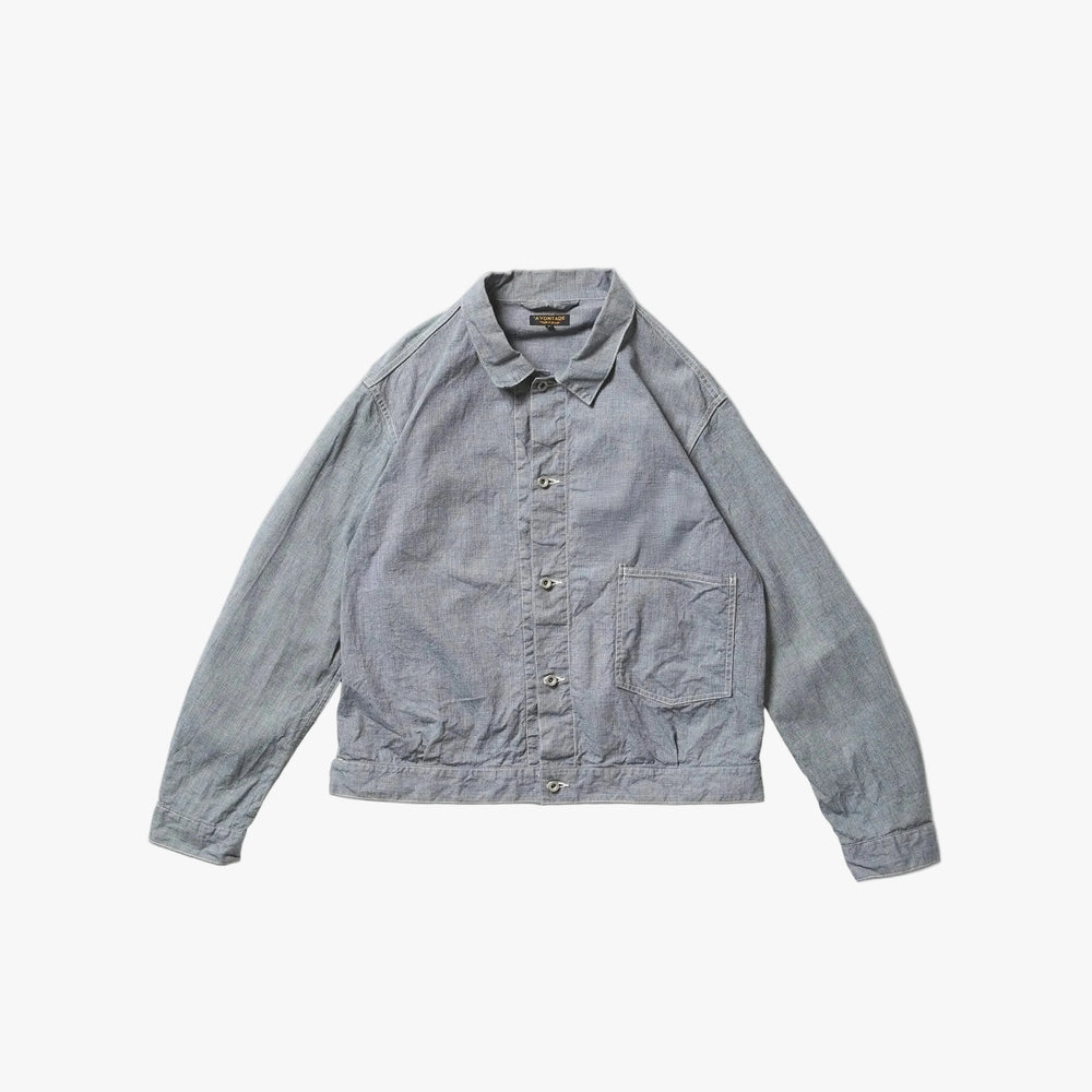 A Vontade Coal Mine Blouse Jacket Indigo Pincheck Front View