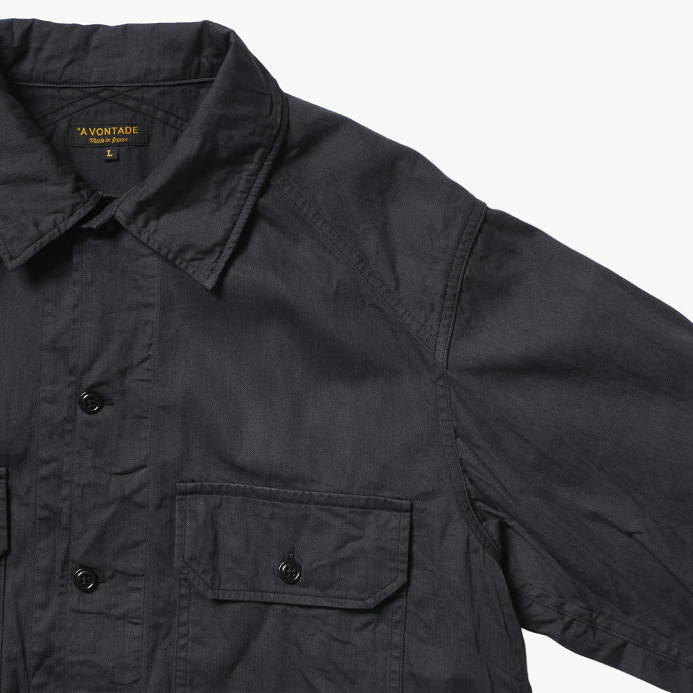 A Vontade Field Shirt Jacket Fade Black Collar Detail