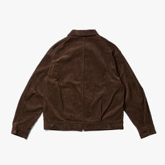 Back view of the A Vontade Zip Work Jacket in brown corduroy showing the clean back construction and cropped work jacket shape.