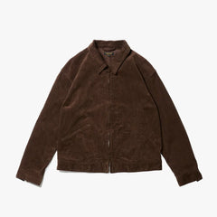 Front view of the A Vontade Zip Work Jacket Corduroy Brown showing the zip-front closure, workwear silhouette, and rich brown corduroy texture.