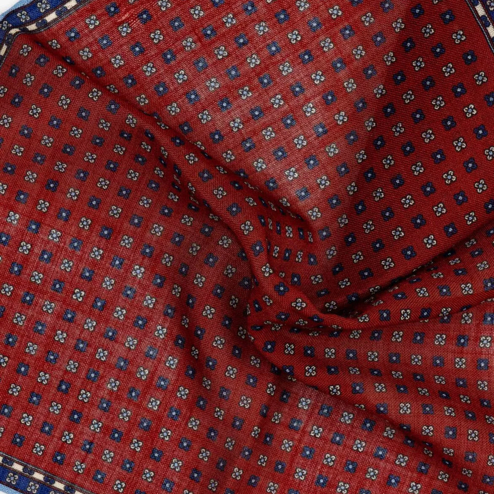 Close-up detail of the Adamley Pocket Square Floral Brown Blue