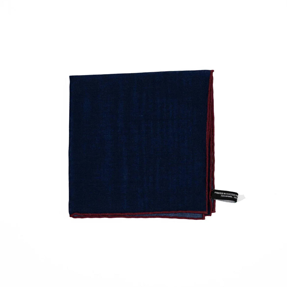 Folded view of the Adamley Pocket Square Red Edge Navy