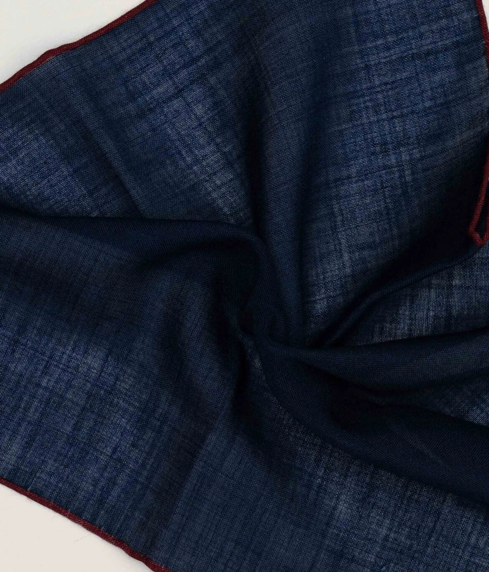 Front view of the Adamley Pocket Square Red Edge Navy