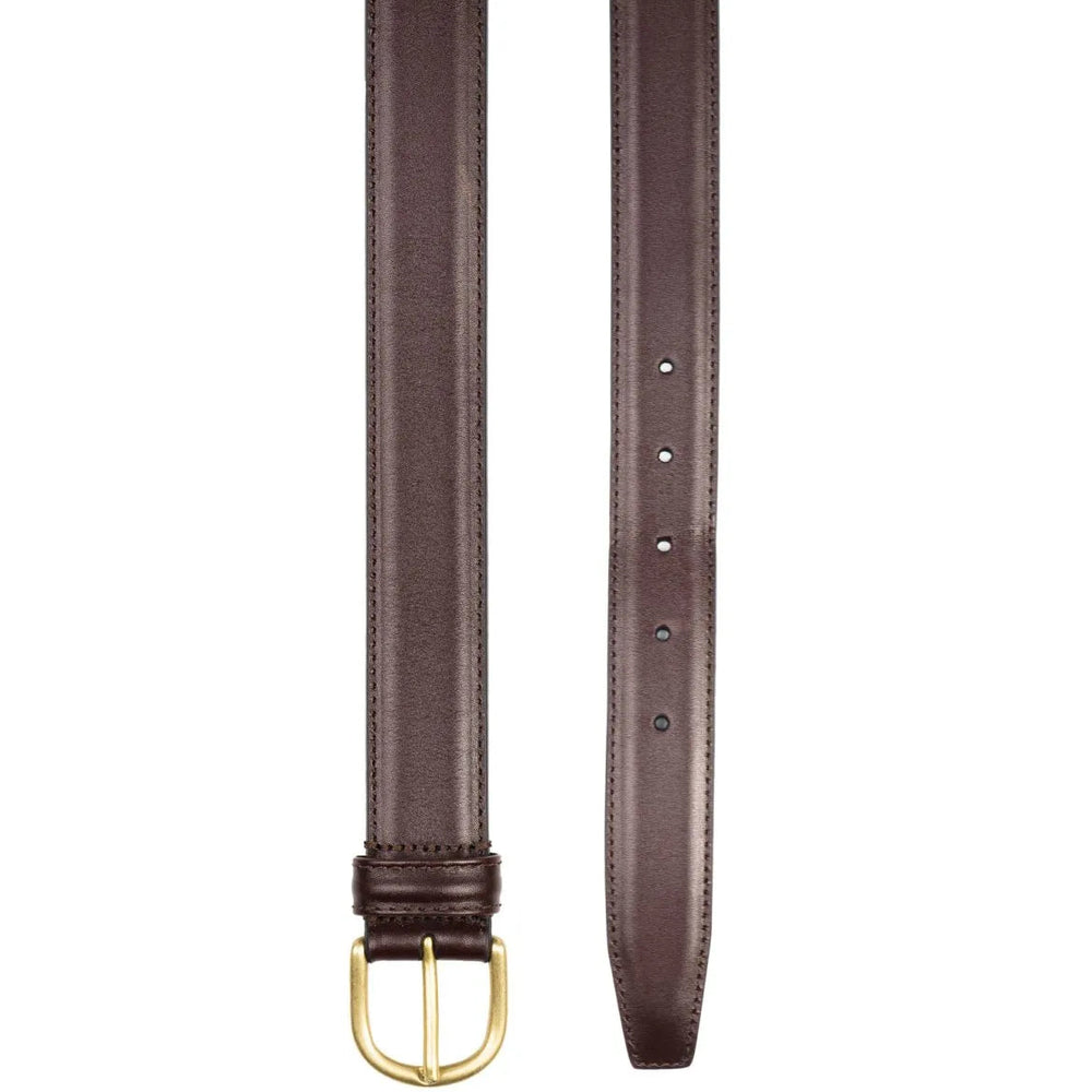 Detailed craftsmanship view of Anderson's Brass Buckle Belt Calf Dark Brown