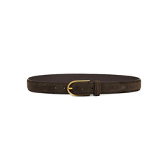 Front view of Anderson's Brass Buckle Belt Suede Dark Brown
