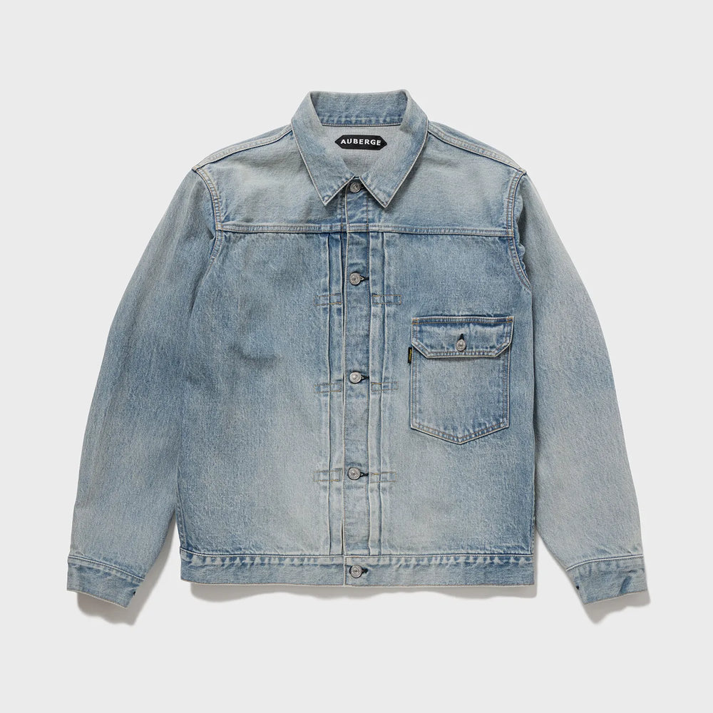 Auberge Bio Denim Jacket Bleach Front View Bleached Denim Jacket
