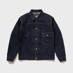 Auberge Bio Denim Jacket Indigo One Wash Front View Japanese Denim Workwear Jacket