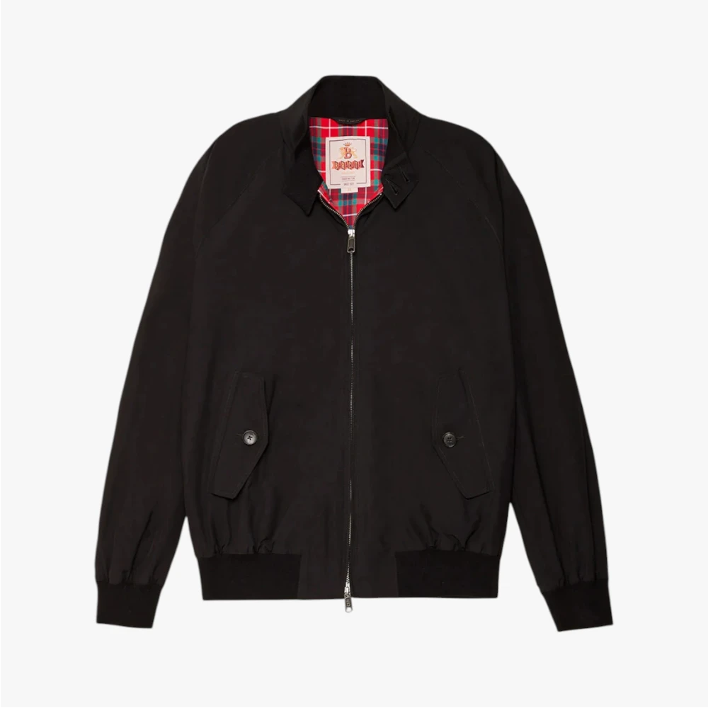 Front view of the Baracuta G9 Harrington Jacket in black showing the classic silhouette and zip-front design.