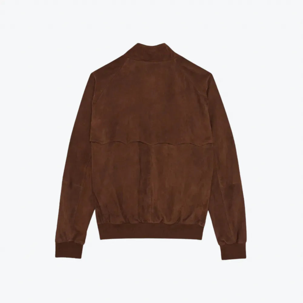 Back view of the Baracuta G9 Suede Dark Chocolate showcasing the clean back panel and suede finish.