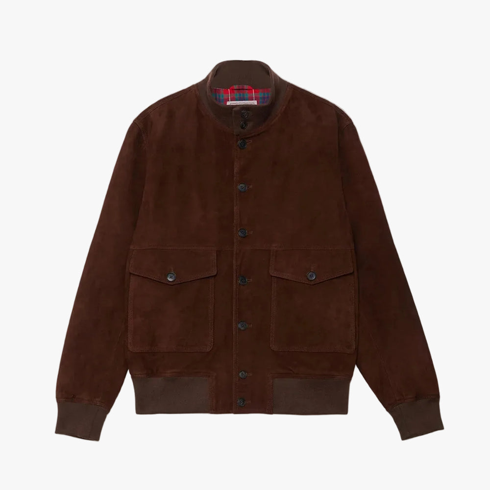Baracuta Suede Blouson Chocolate Front View