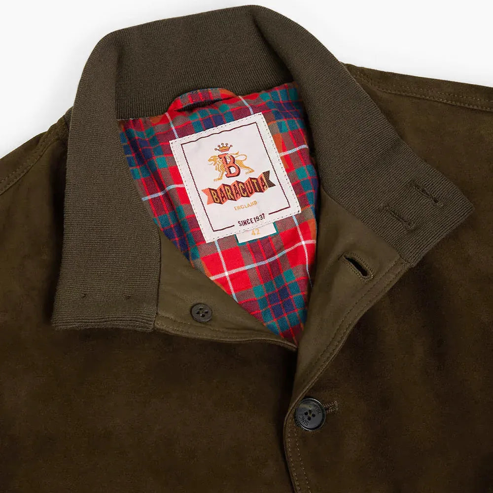Baracuta Suede Blouson Dark Olive Collar Detail