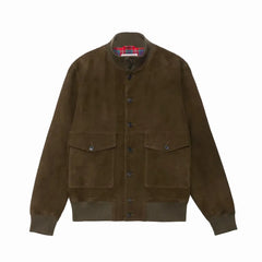 Baracuta Suede Blouson Dark Olive Front View