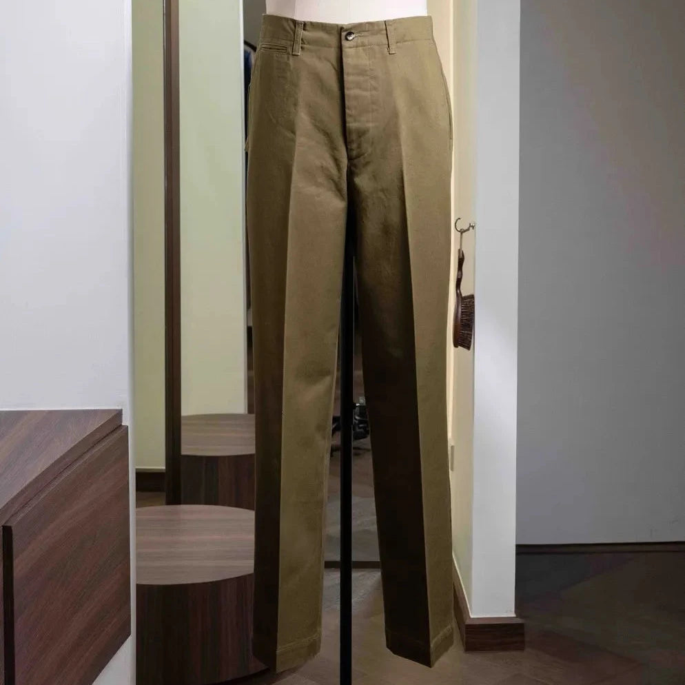 Front view of the Barnstormer Officer Chino Olive showing the clean tailored silhouette and classic olive tone.