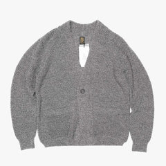 Front view of the Batoner Waso 1 Button Cardigan in Ivory/Black showing the two-tone knit design, relaxed silhouette, and single-button closure.