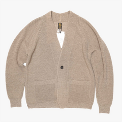 Front view of the Batoner Waso 1 Button Cardigan in Melange Brown showing the relaxed silhouette, soft drape, and single-button closure.