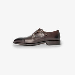 Berwick 5212 double monk shoe in dark brown Nomera leather, side profile.