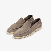 Berwick 5542 Flex Walk Loafer in Taupe Grey suede, angled front view.