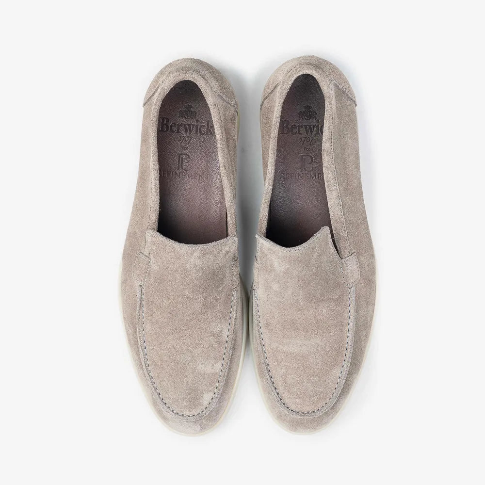 Berwick 5542 Flex Walk Loafer in Taupe Grey suede, top view of pair.