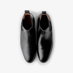 Berwick 376 Chelsea boots in black box calf leather, top view of pair.