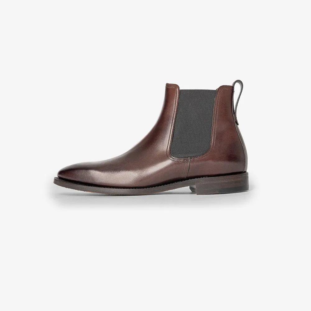 Berwick 376 Chelsea boots in Nomera dark brown leather, side profile.