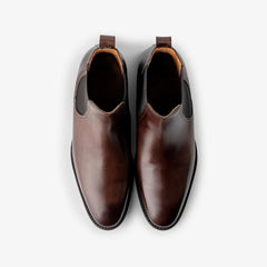 Berwick 376 Chelsea boots in Nomera dark brown leather, top view of pair.