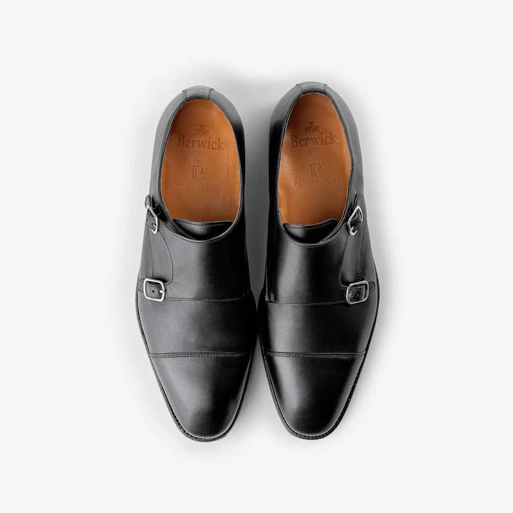 Berwick 5212 double monk shoe in black Chateaubriand leather, top view of pair