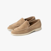 Front view of the Berwick Flex Walk Loafer 5716 in Sughero, showing the clean apron design and warm beige suede texture.