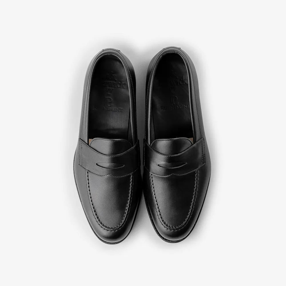 Berwick 5138 Penny Loafer in Chateaubriand black leather, top view of pair.