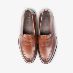 Berwick 5138 Penny Loafer in medium brown leather, top view of pair.
