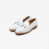 Berwick 5139 Tassel Loafer in white grained leather, angled front view showing tassel detail.