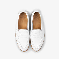 Berwick 5138 Penny Loafer in white grained leather, top view of pair.