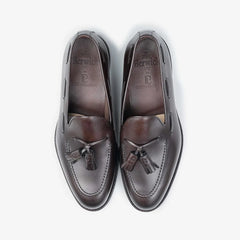 Berwick 5139 Tassel Loafer in Nomera dark brown leather, top view of pair with tassels visible.