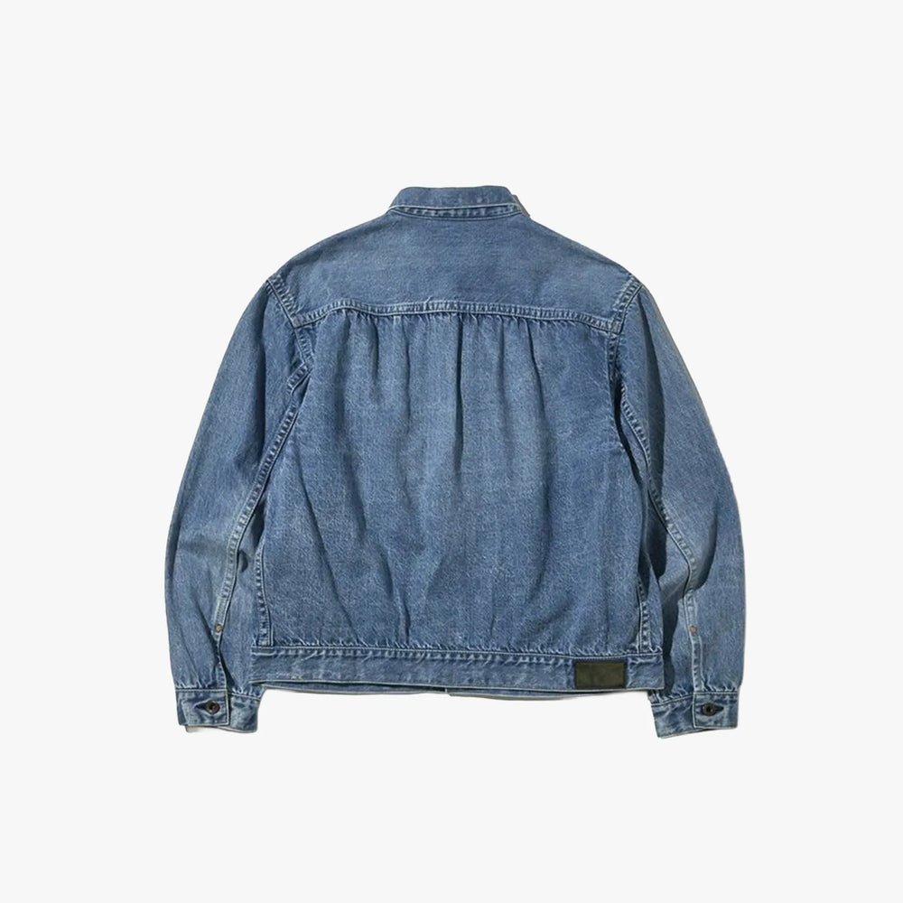 Back view of the Brú Na Bóinne Peter denim jacket AG showing the structured shape and balanced proportions.