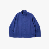 Front view of the Brú Na Bóinne Sapiens cloth jacket in blue featuring a clean silhouette and lightweight construction.