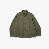 Front view of the Brú Na Bóinne Sapiens cloth jacket in khaki green featuring a clean silhouette and lightweight construction.