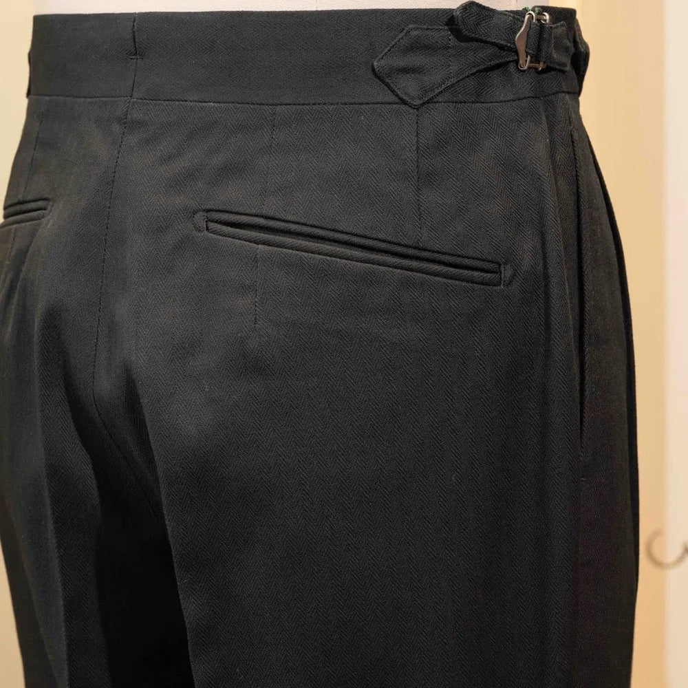 Calsa Nagasaki Trousers Cotton Herringbone Black back view