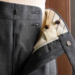 Close-up of the waistband button on the Calsa Nagasaki Trousers Grey