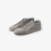 Common Projects Achilles Premium In Suede 2611 Taupe 0240 Angled Pair View