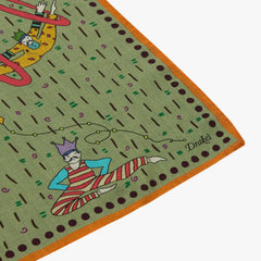 Drake’s Acrobat Print Wool-Silk Bandana Olive Brand Label Detail