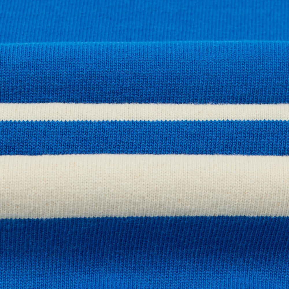 Drake’s Blue and Antique White Stripe Cotton Raglan Sweatshirt Fabric Texture Detail