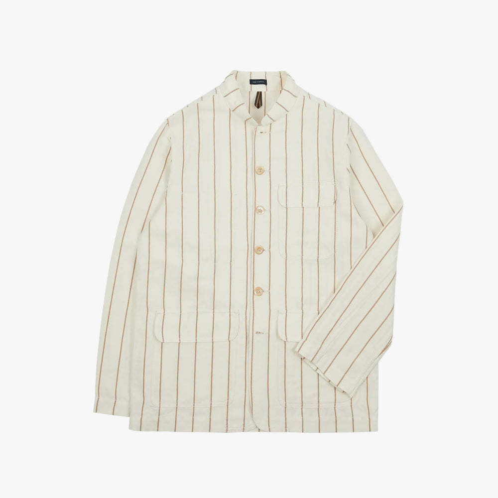 Drake’s Ecru Stripe Canapa Forestière Jacket Front View