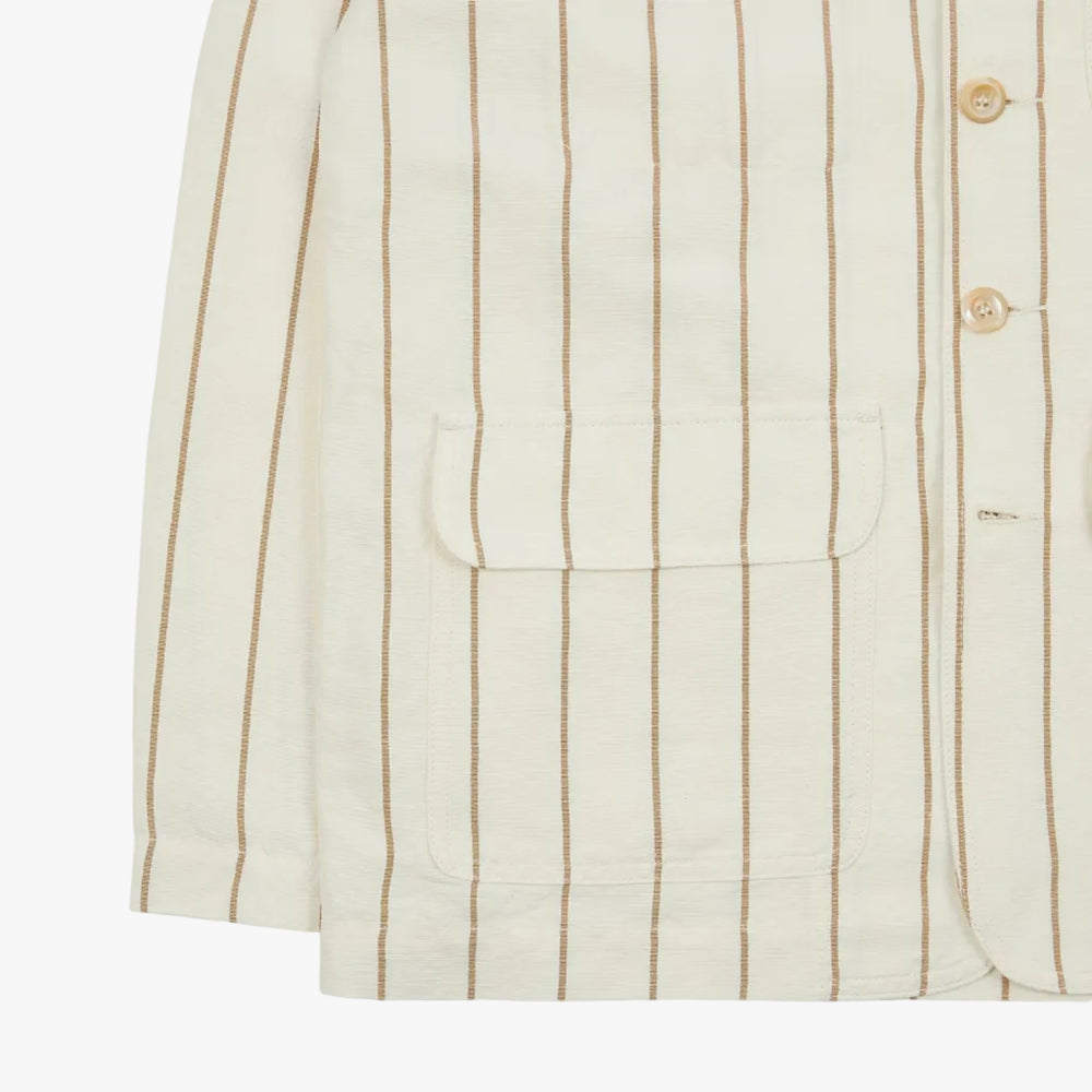 Drake’s Ecru Stripe Canapa Forestière Jacket Patch Pocket Detail1