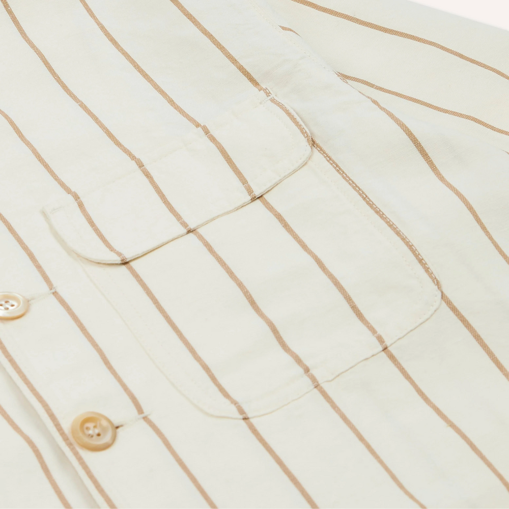 Drake’s Ecru Stripe Canapa Forestière Jacket Patch Pocket Detail