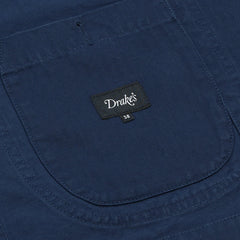 Drake’s French Blue Herringbone Cotton Artist Chore Jacket Brand Label Detail
