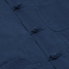 Drake’s French Blue Herringbone Cotton Artist Chore Jacket Button Detail