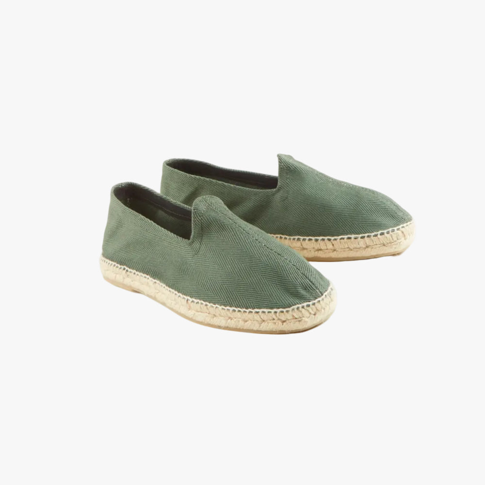 Drake’s Herringbone Cotton Espadrilles Green Pair View