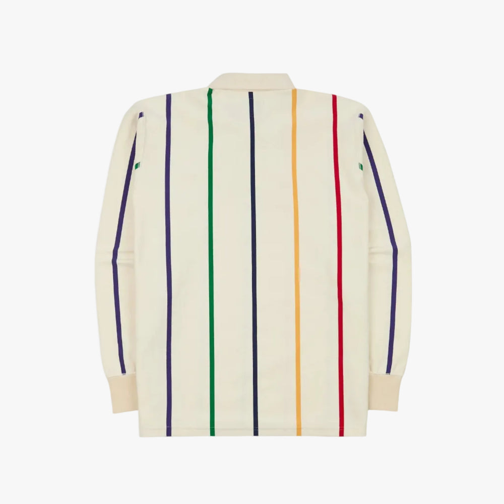 Drake’s Primary Vertical Stripe Cotton Rugby Shirt White Multi Back View